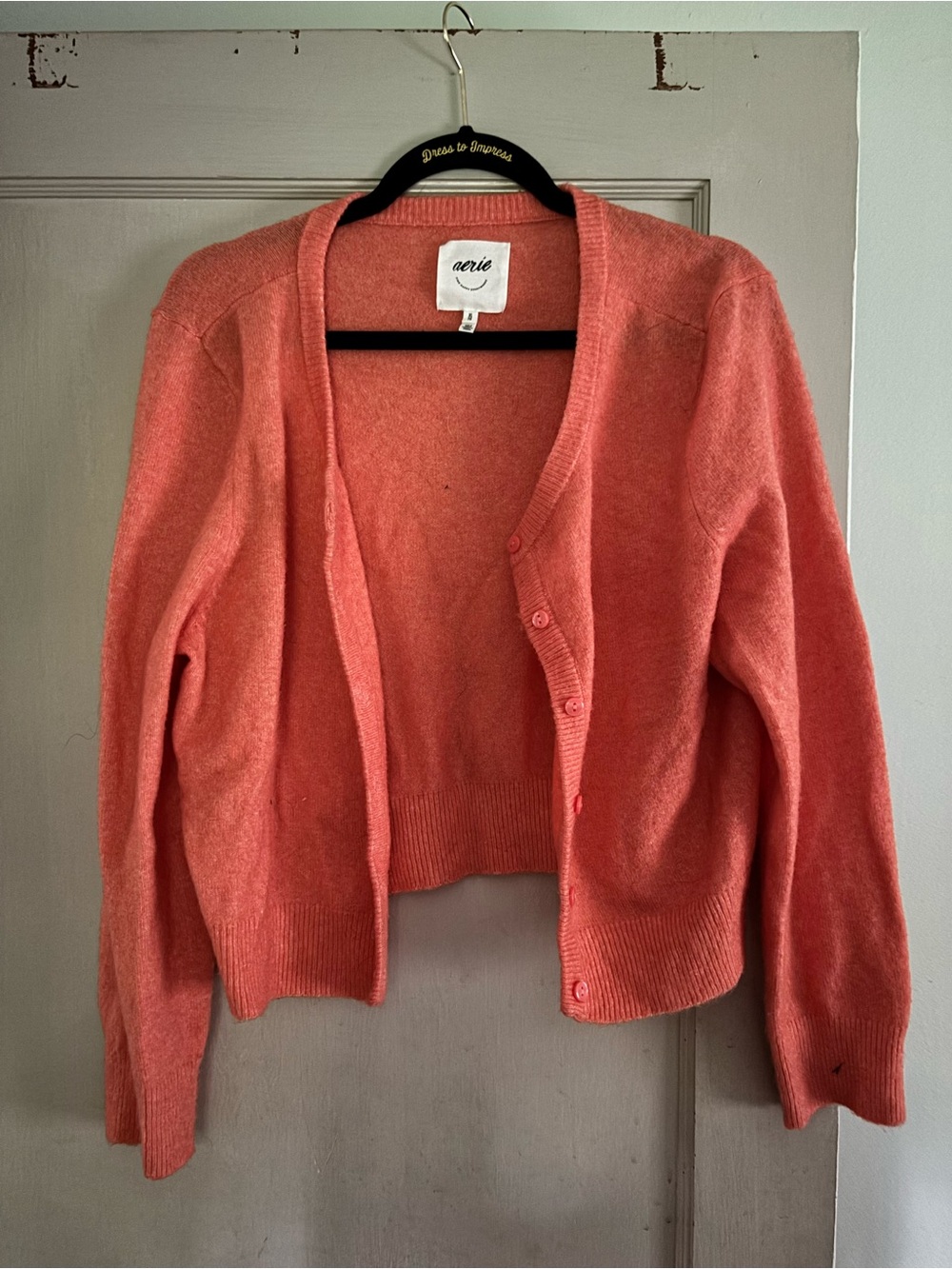 aerie Coral Button-Up Cropped Cardigan